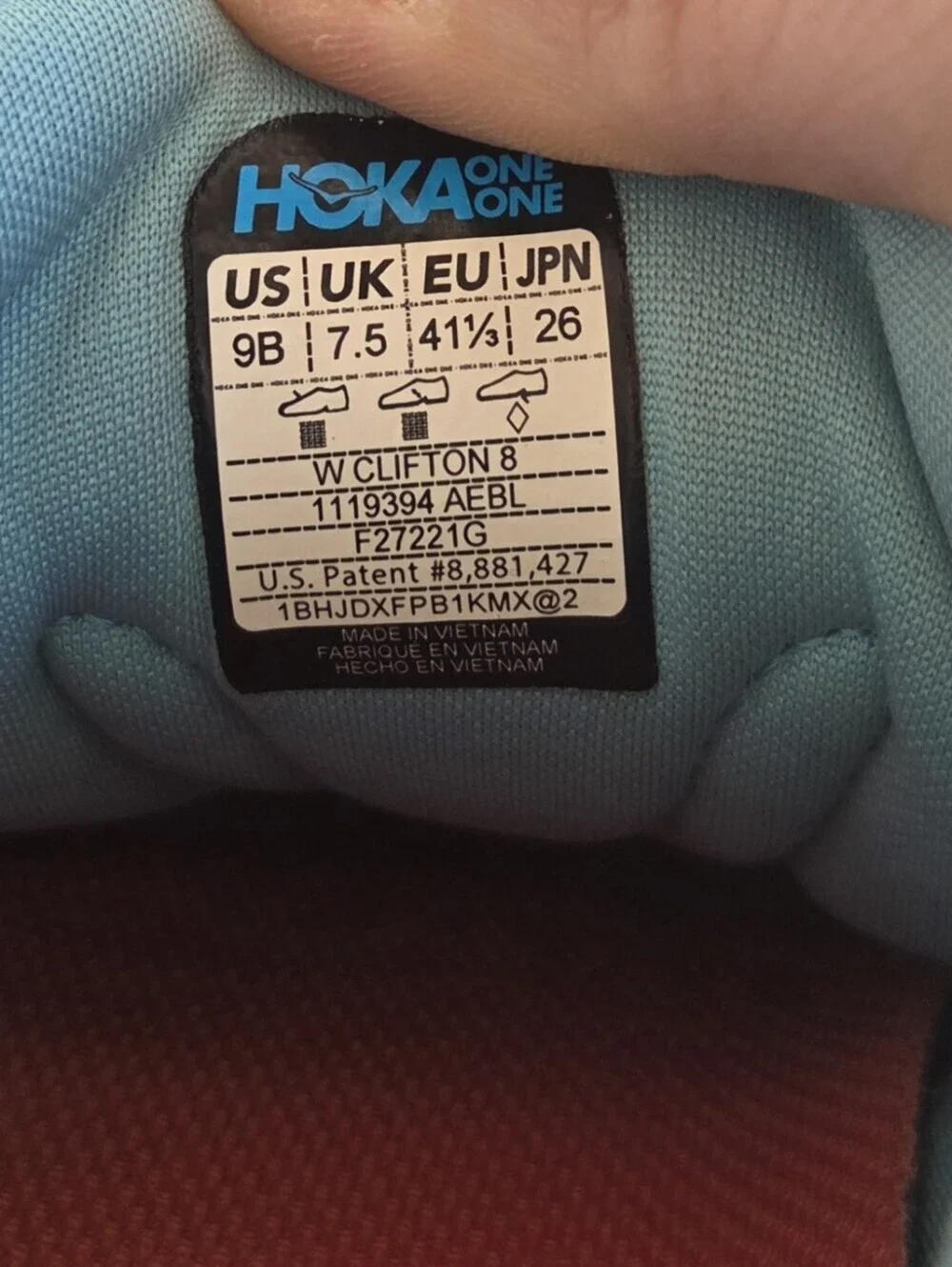 Hoka One Clifton 8 Womens Blue Athletic Running Walking Sneakers Shoes Size 9B